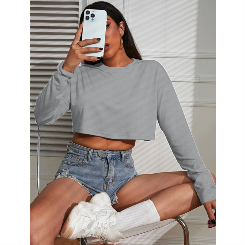 Fashion Street Yoga - Women Crop Top T-Shirts Solid Thin