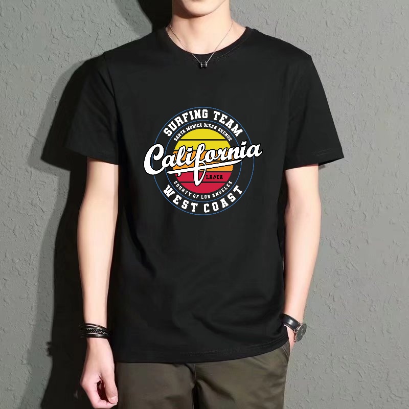 Street Fashion California - Men's Black Crew Neck Short-Sleeve T-Shirt