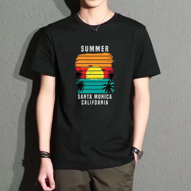 Street Fashion California - Men's Black Round Neck Short-Sleeved T-Shirt,