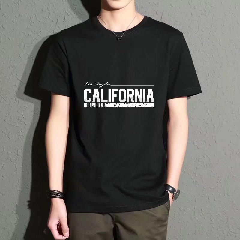 Street Fashion California - Men's Black Round-Neck Short-Sleeved T-Shirt with