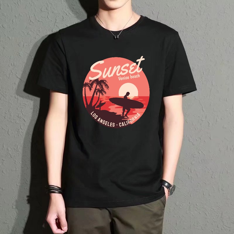 Men's Black Round-Neck Short-S - Street Fashion Venice avaliação e preço
