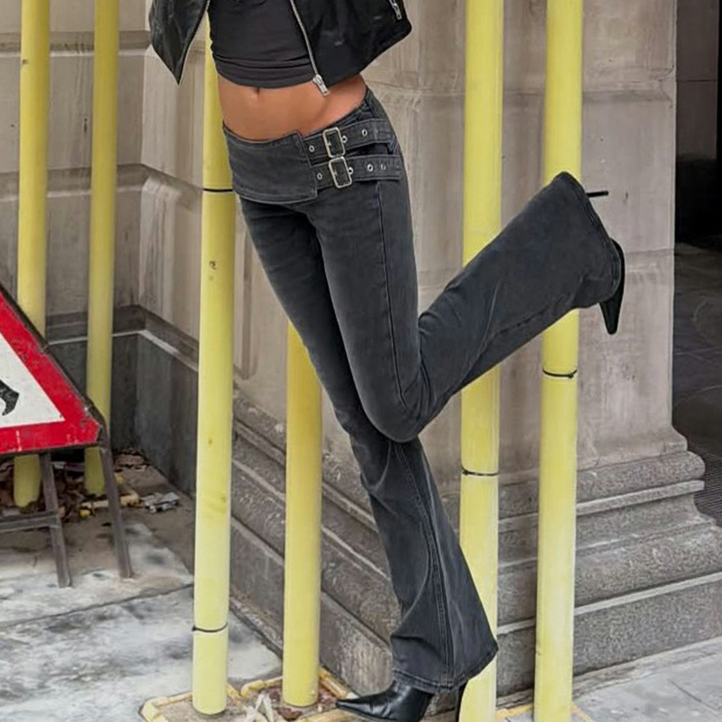 Women's Black Jeans Flare Pant - Fashion Street Yoga avaliação e preço