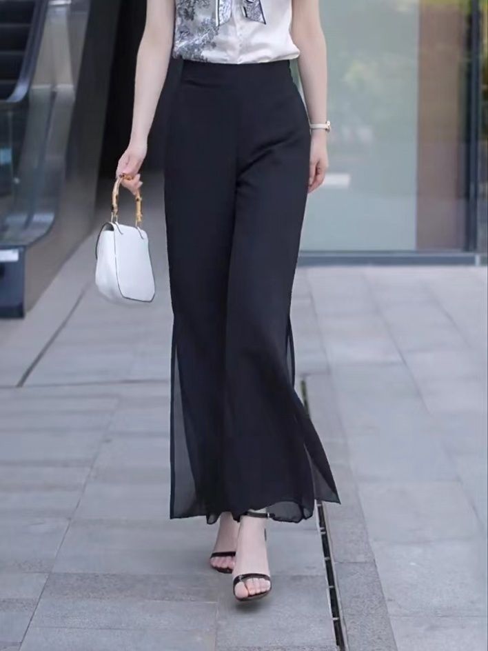 High Slit Solid Black Loose Yo - Fashion Street Yoga avaliação e preço