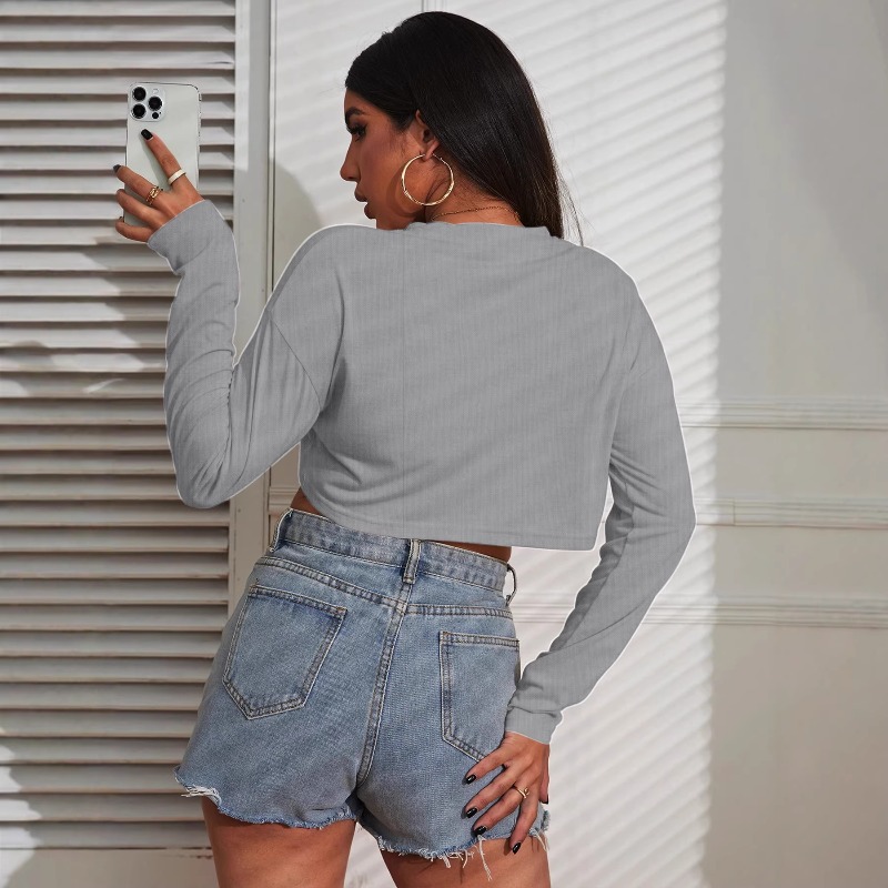 Women Crop Top T-Shirts Solid  - Fashion Street Yoga avaliação e preço