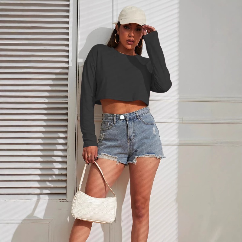 Women Crop Top T-Shirts Solid  - Fashion Street Yoga avaliação e preço