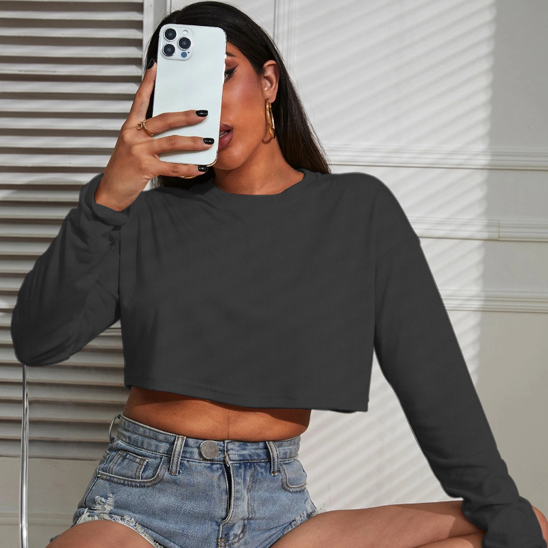 Women Crop Top T-Shirts Solid  - Fashion Street Yoga avaliação e preço