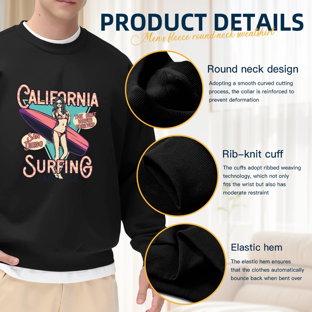 Men's Black Crew Neck Loose Sw - Street Fashion California avaliação e preço
