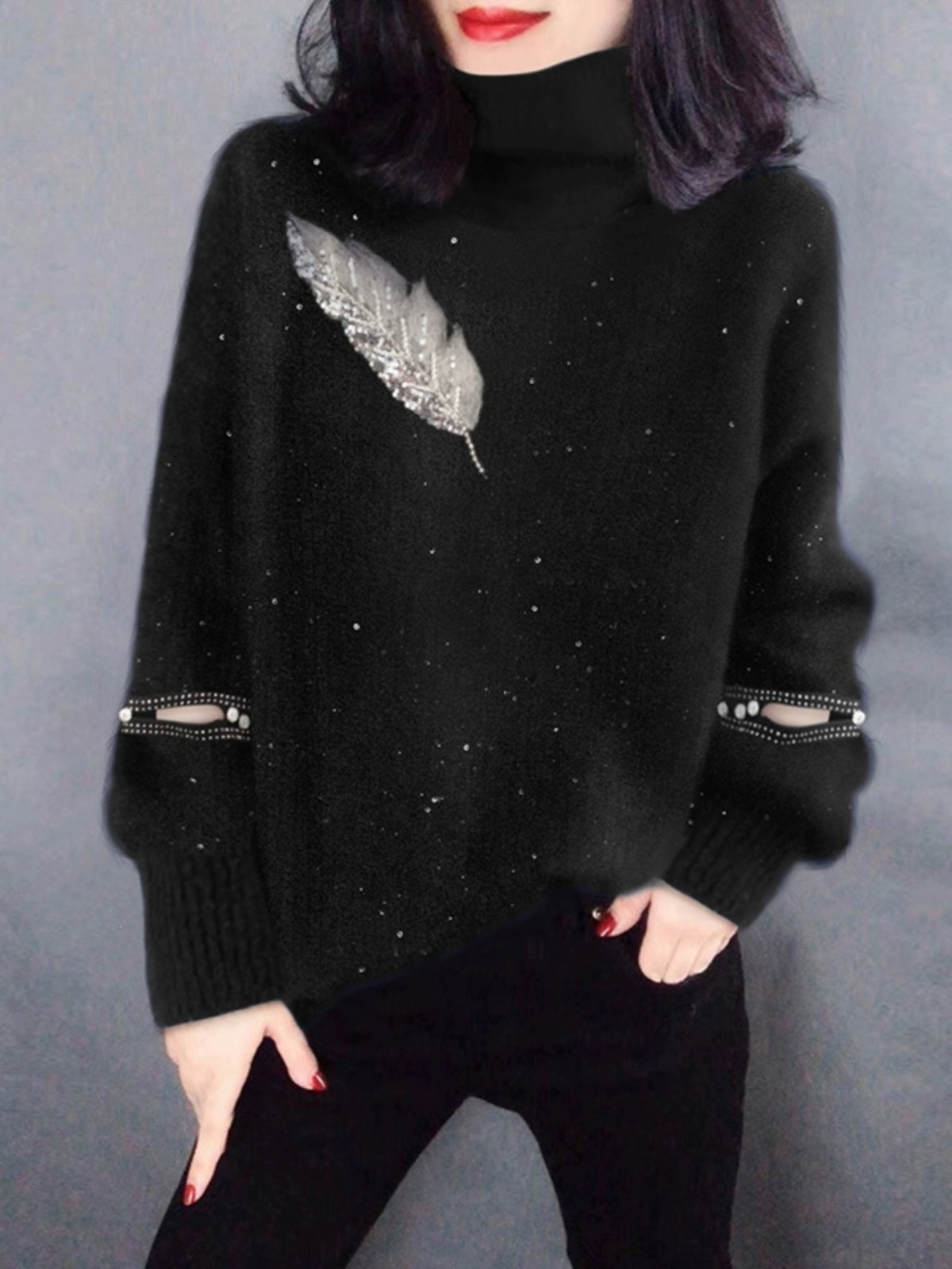 Black High Collar Knitted Swea - Street Fashion Outlet avaliação e preço