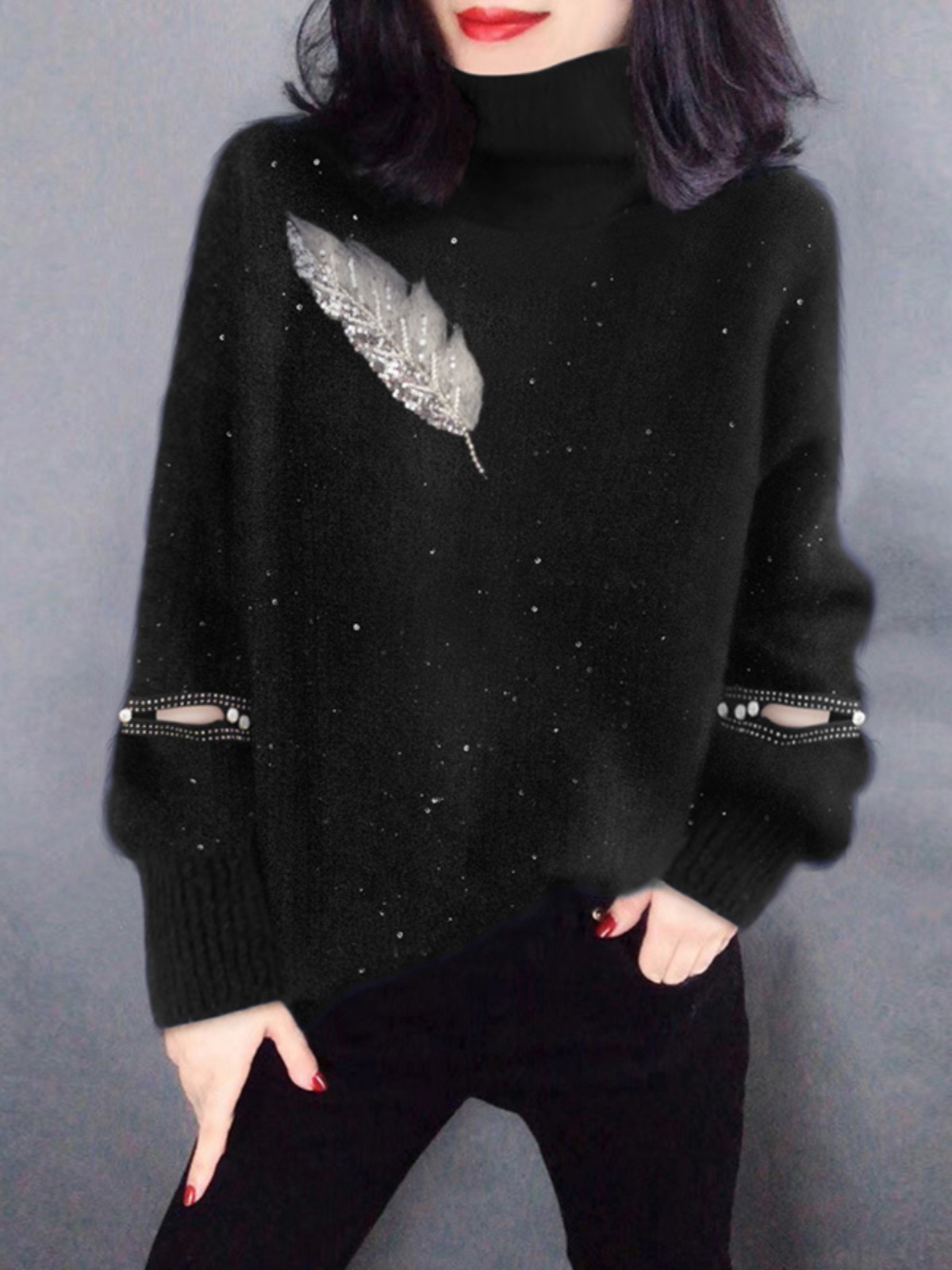 Black High Collar Knitted Swea - Street Fashion Outlet avaliação e preço
