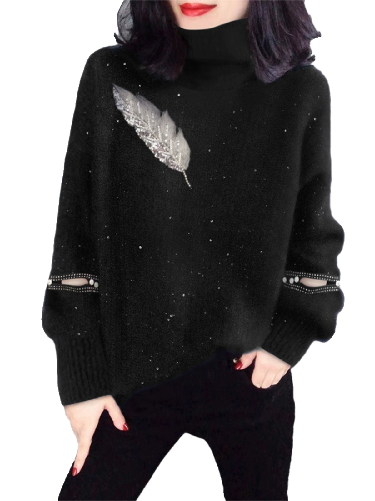 Black High Collar Knitted Swea - Street Fashion Outlet avaliação e preço