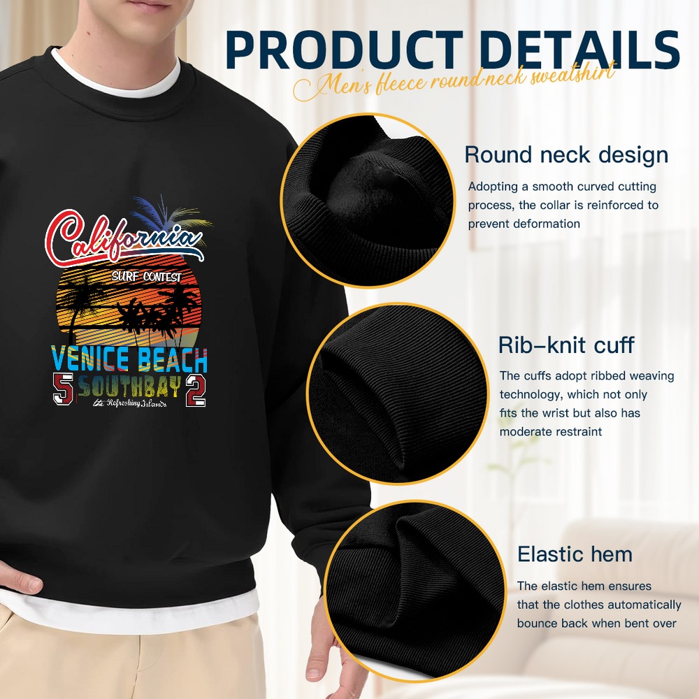 Men's Black Crew Neck Loose Sw - Street Fashion California avaliação e preço
