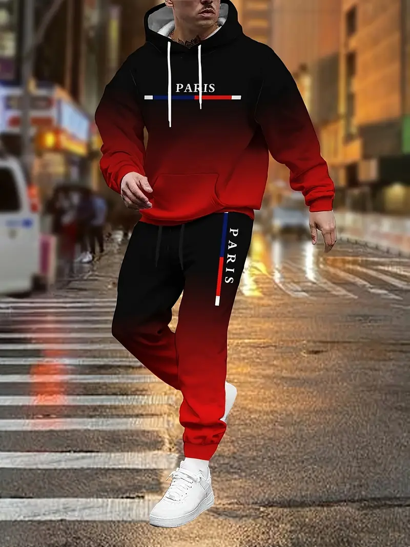 Gradient Color Paris Tracksuit - Street Fashion Outfit For Men avaliação e preço
