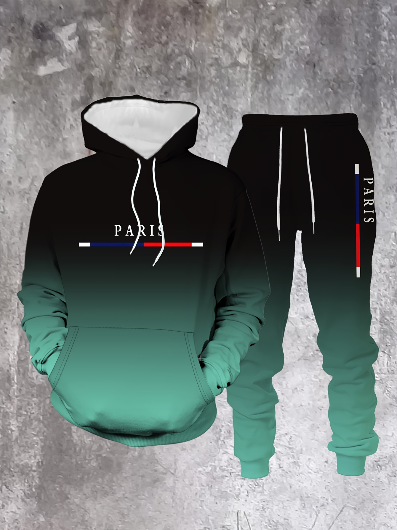 Gradient Color Paris Tracksuit - Street Fashion Outfit For Men avaliação e preço